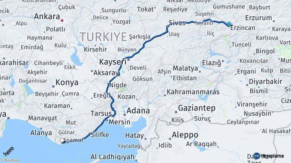 Erzincan Anamur Arası Kaç Km - Yol Tarifi