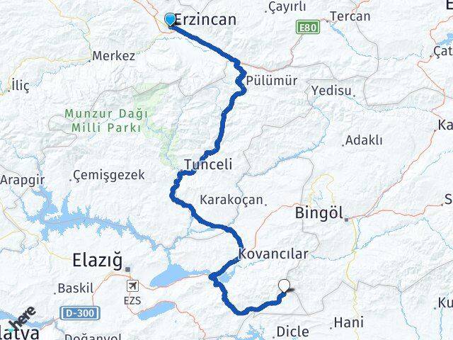 Erzincan Arıcak Elazığ Arası Kaç Km - Yol Haritası
