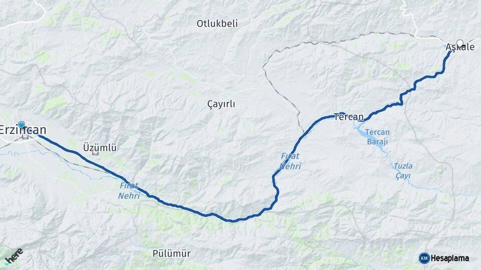 Erzincan Aşkale Erzurum Arası Kaç Km - Yol Haritası