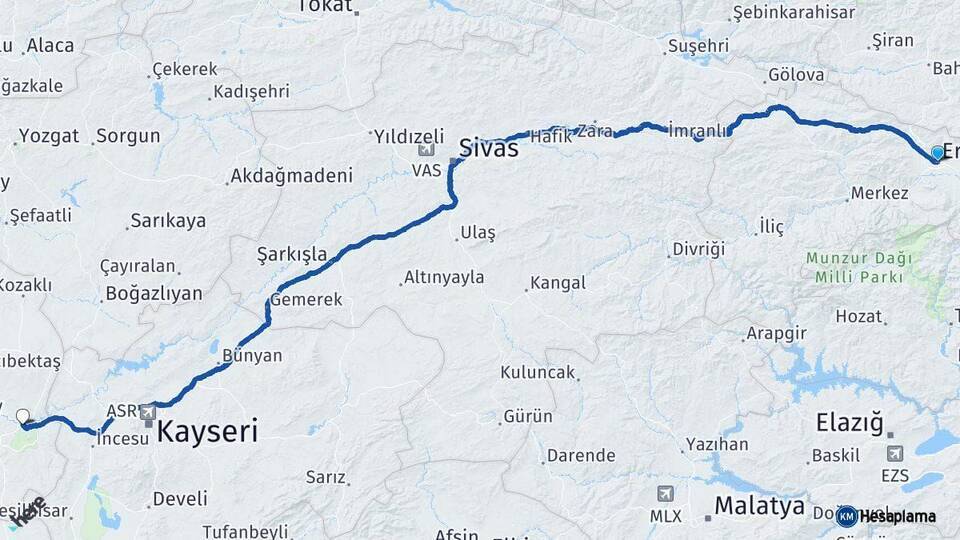 Erzincan Avanos Arası Kaç Km - Yol Tarifi