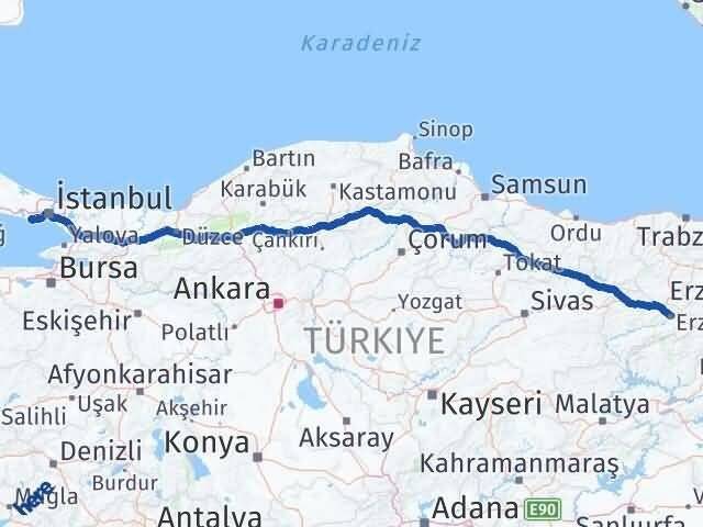 Erzincan Avcılar İstanbul Arası Kaç Km - Yol Haritası