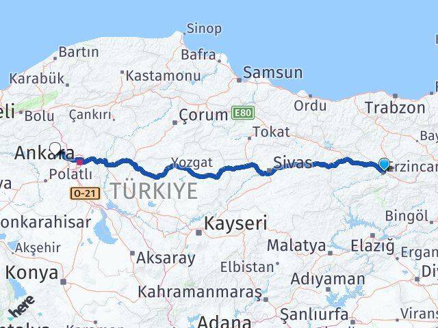 Erzincan Ayaş Ankara Arası Kaç Km - Yol Haritası