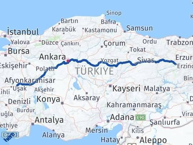 Erzincan Banaz Uşak Arası Kaç Km - Yol Haritası