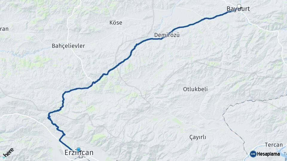 Erzincan Bayburt Arası Kaç Km - Yol Haritası