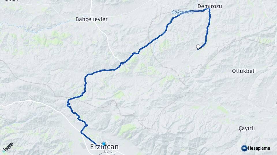 Erzincan Beşpınar Demirözü Bayburt Arası Kaç Km - Yol Haritası