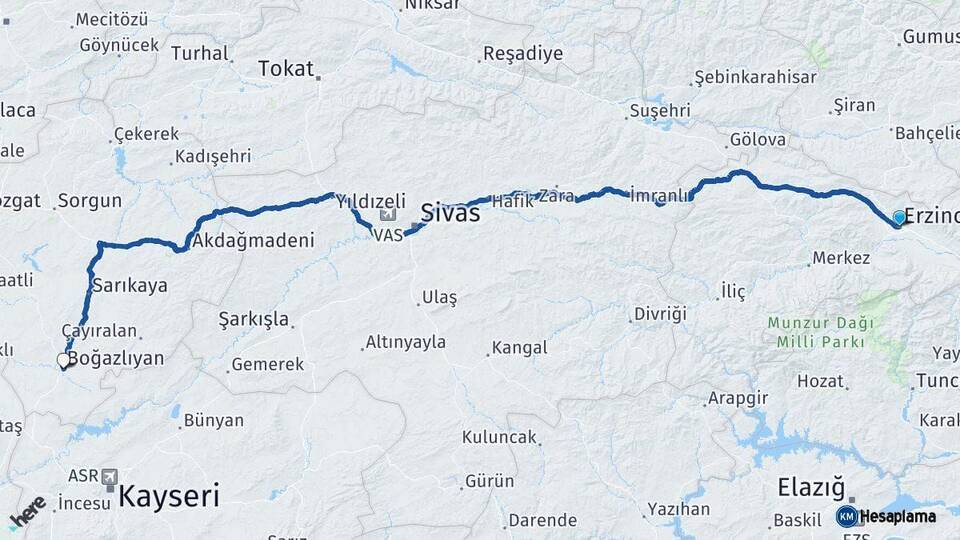 Erzincan Boğazlıyan Arası Kaç Km - Yol Tarifi