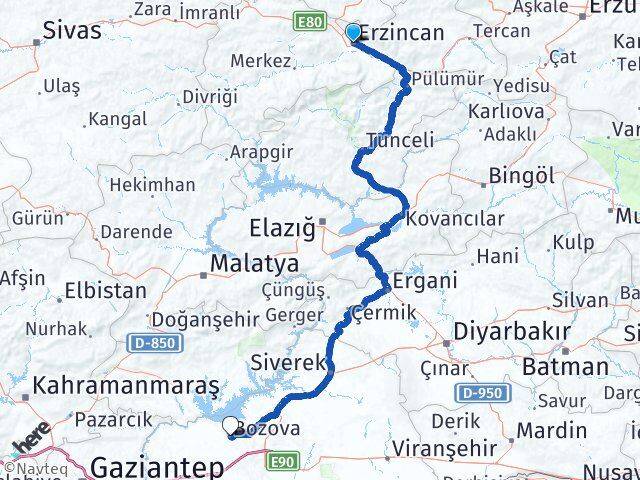 Erzincan Bozova Şanlıurfa Arası Kaç Km - Yol Haritası