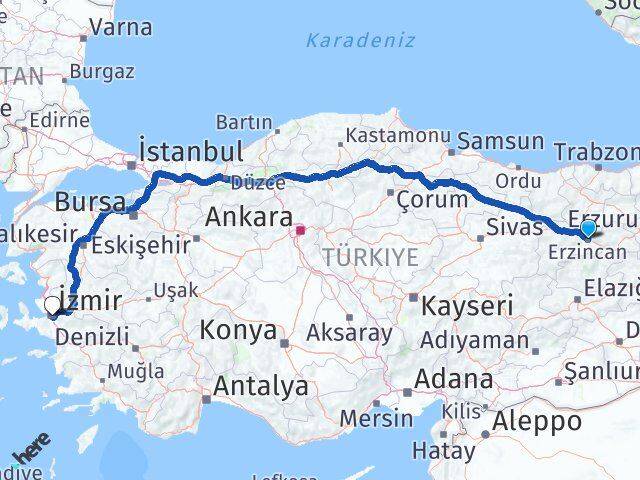 Erzincan Buca İzmir Arası Kaç Km - Yol Haritası