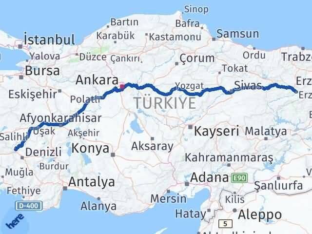 Erzincan Buldan Denizli Arası Kaç Km - Yol Haritası