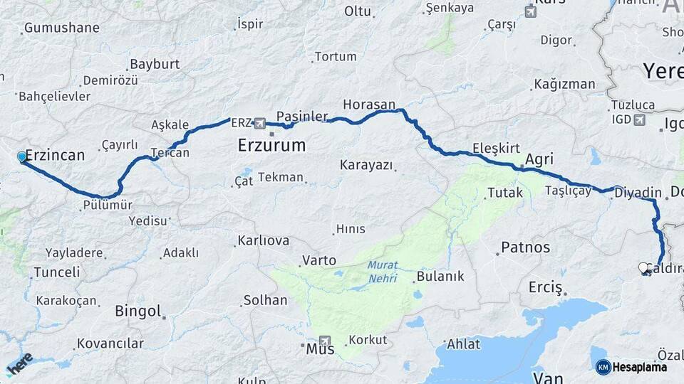 Erzincan Çaldıran Van Arası Kaç Km - Yol Haritası
