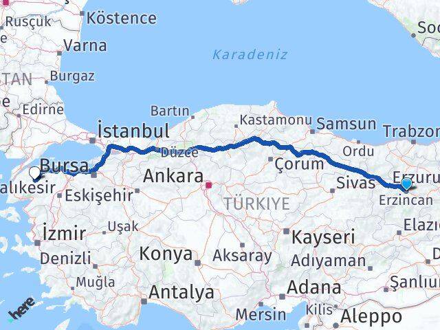 Erzincan Çan Çanakkale Arası Kaç Km - Yol Haritası