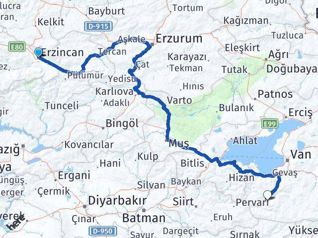 Erzincan Çatak Arası Kaç Km - Yol Tarifi