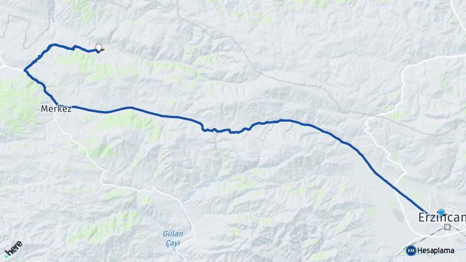 Erzincan Çatalçam Refahiye Arası Kaç Km - Yol Haritası