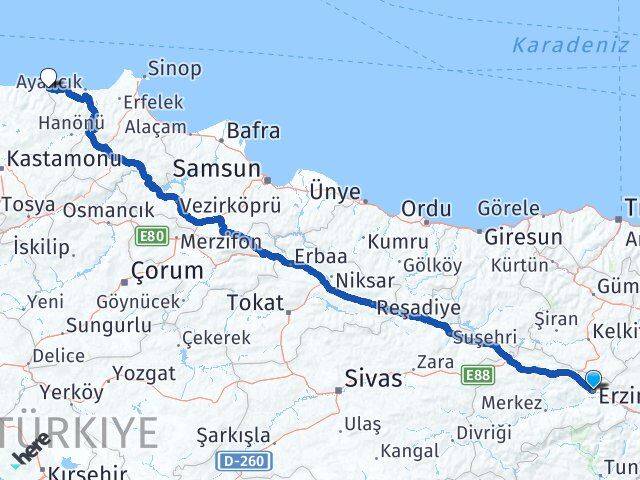 Erzincan Çatalzeytin Arası Kaç Km - Yol Tarifi