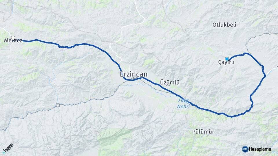 Erzincan Çayırlı Refahiye Arası Kaç Km - Yol Haritası