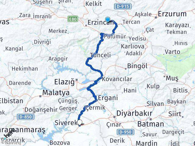 Erzincan Çayırlı Siverek Şanlıurfa Arası Kaç Km - Yol Haritası