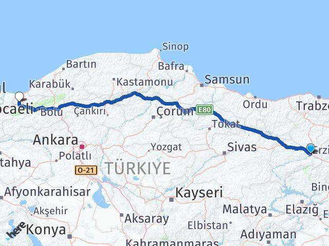 Erzincan Çilimli Düzce Arası Kaç Km - Yol Haritası