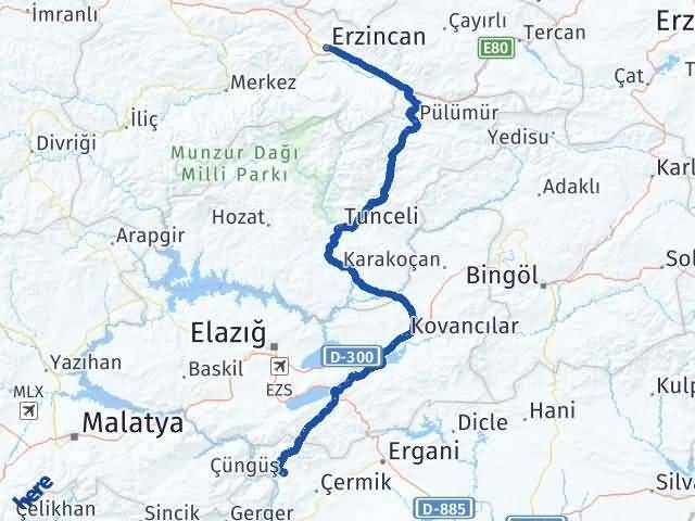 Erzincan Çüngüş Diyarbakır Arası Kaç Km - Yol Haritası