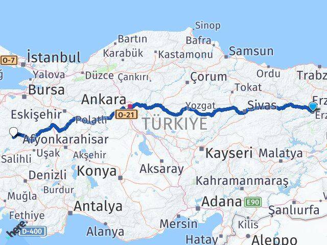 Erzincan Demirci Manisa Arası Kaç Km - Yol Haritası