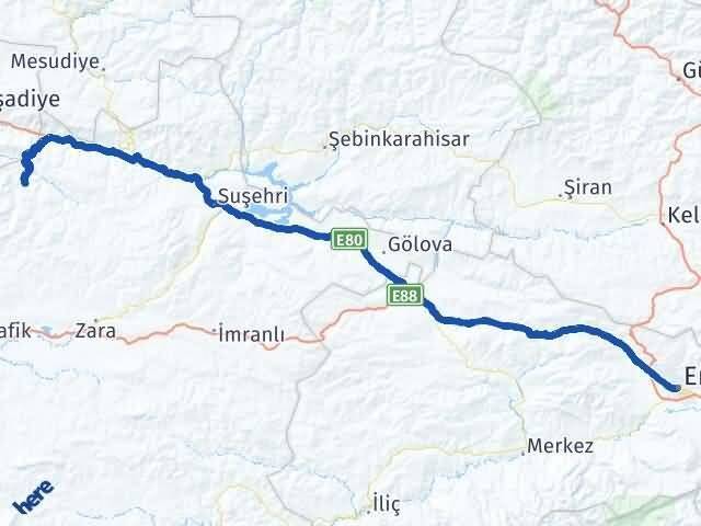 Erzincan Doğanşar Sivas Arası Kaç Km - Yol Haritası