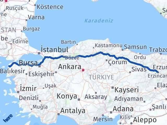Erzincan Eceabat Çanakkale Arası Kaç Km - Yol Haritası
