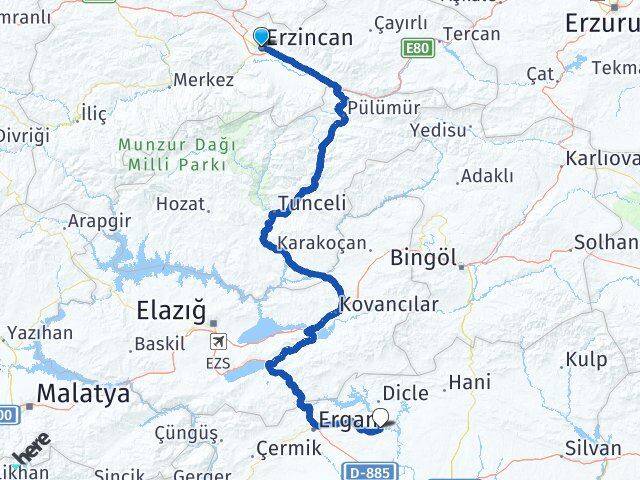 Erzincan Eğil Diyarbakır Arası Kaç Km - Yol Haritası