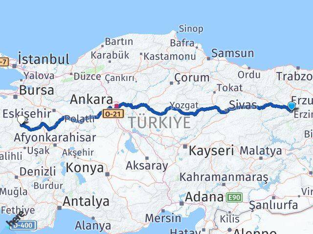 Erzincan Emet Kütahya Arası Kaç Km - Yol Haritası
