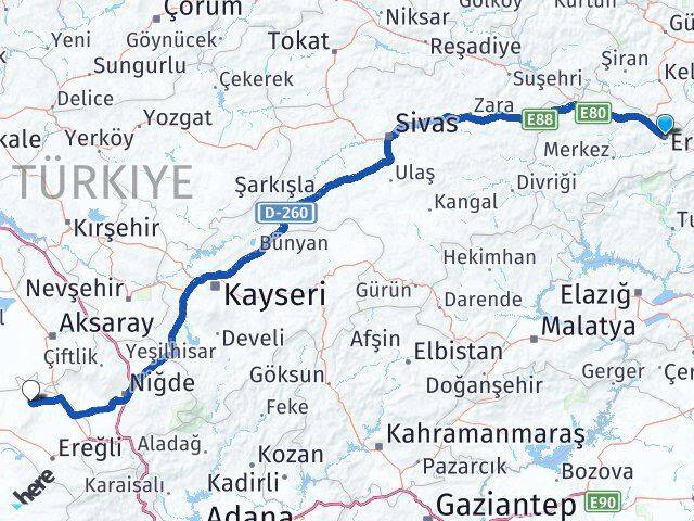Erzincan Emirgazi Arası Kaç Km - Yol Tarifi