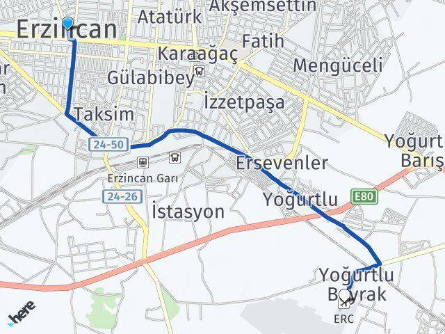 Erzincan Erzincan Havalimanı Arası Kaç Km - Yol Haritası