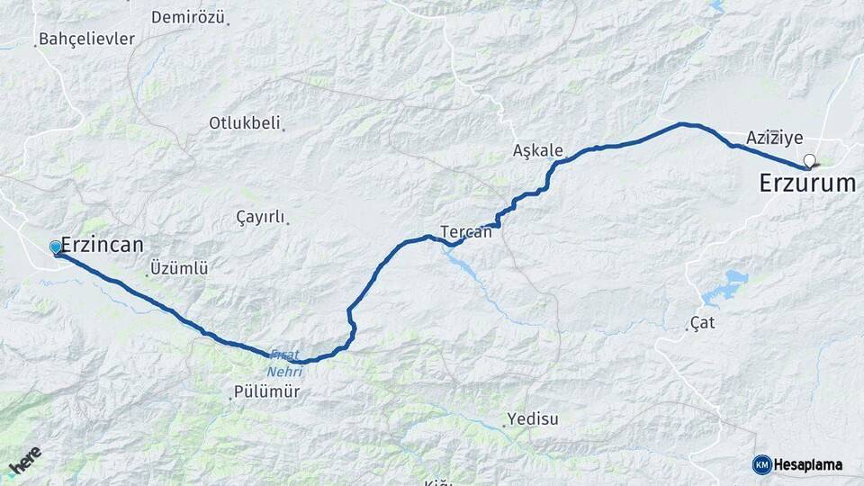 Erzincan Erzurum Arası Kaç Km - Yol Haritası