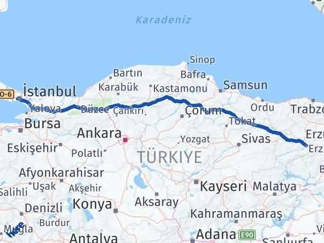 Erzincan Eyüpsultan İstanbul Arası Kaç Km - Yol Haritası