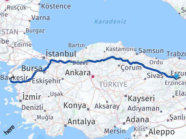 Erzincan Ezine Çanakkale Arası Kaç Km - Yol Haritası