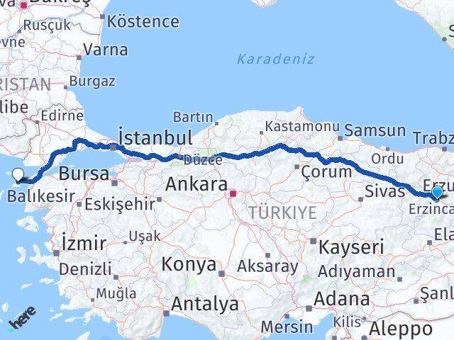 Erzincan Gökçeada Çanakkale Arası Kaç Km - Yol Haritası