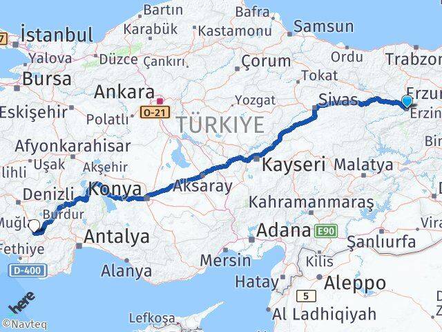 Erzincan Gölhisar Burdur Arası Kaç Km - Yol Haritası