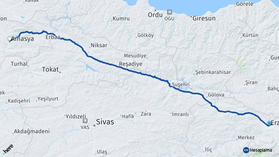Erzincan Gölpınar Arası Kaç Km - Yol Haritası