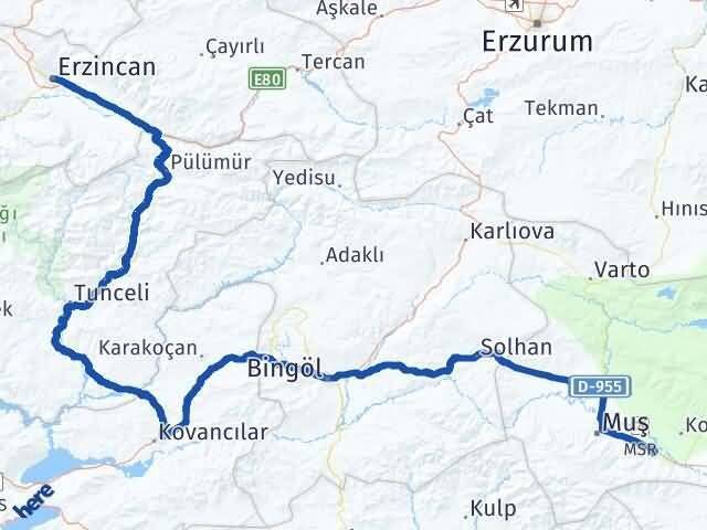 Erzincan Hasköy Muş Arası Kaç Km - Yol Haritası