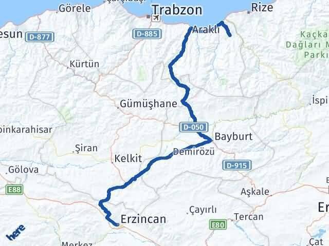 Erzincan Hayrat Arası Kaç Km - Yol Tarifi