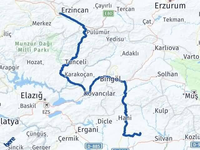 Erzincan Hazro Arası Kaç Km - Yol Tarifi