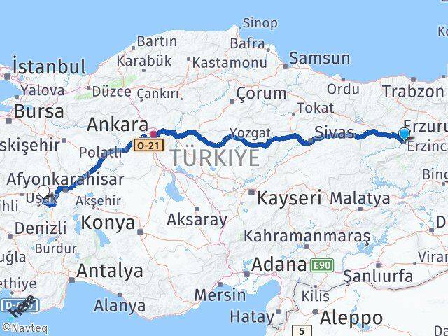 Erzincan Hocalar Afyonkarahisar Arası Kaç Km - Yol Haritası