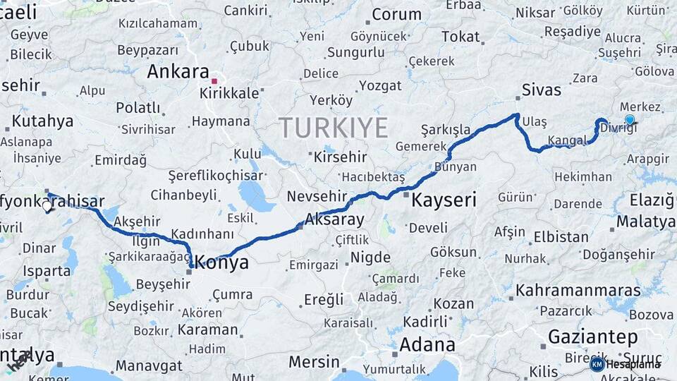 Erzincan İliç Akyazı Arası Kaç Km - Yol Haritası