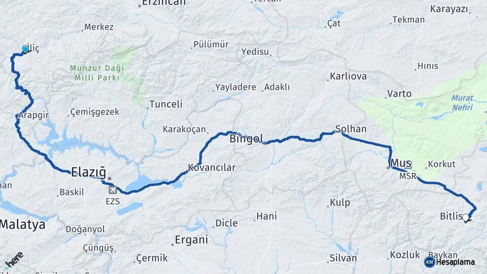 İliç Bitlis Arası Kaç Km - Yol Tarifi