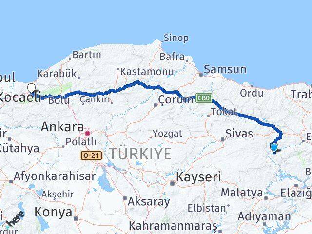 Erzincan İliç Düzce Arası Kaç Km - Yol Haritası