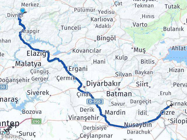Erzincan İliç Şırnak Arası Kaç Km - Yol Haritası