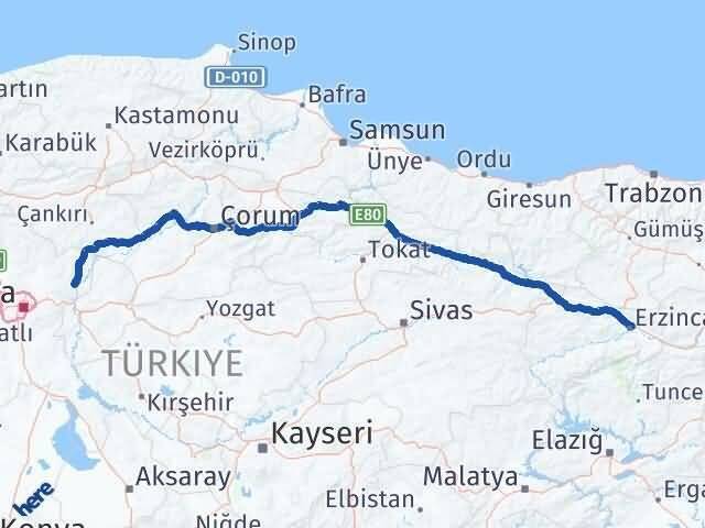 Erzincan Kalecik Ankara Arası Kaç Km - Yol Haritası