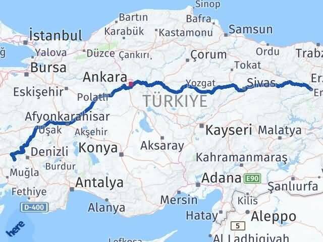 Erzincan Karacasu Aydın Arası Kaç Km - Yol Haritası