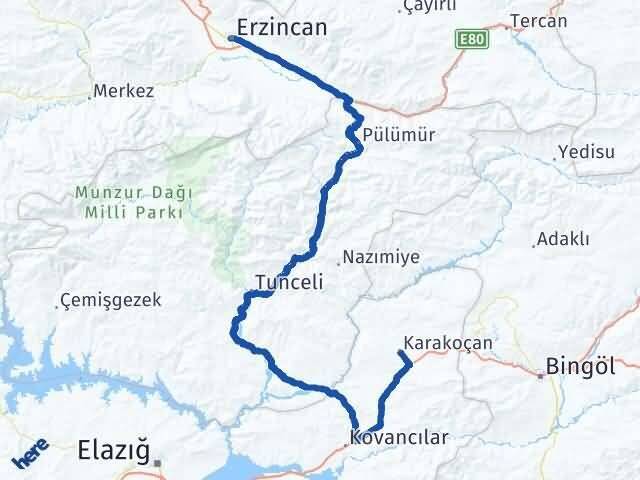 Erzincan Karakoçan Elazığ Arası Kaç Km - Yol Haritası