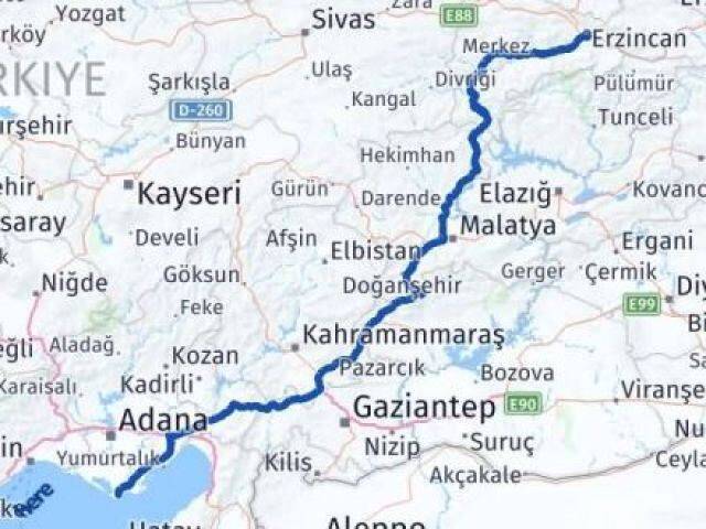 Erzincan Karataş Adana Arası Kaç Km - Yol Haritası