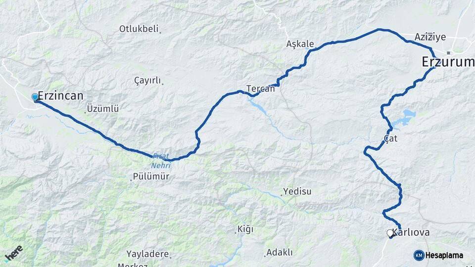 Erzincan Karlıova Bingöl Arası Kaç Km - Yol Haritası