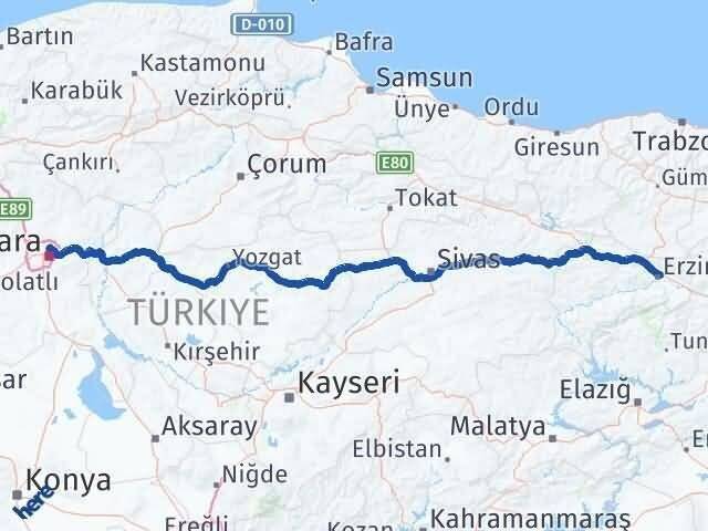 Erzincan Keçiören Ankara Arası Kaç Km - Yol Haritası