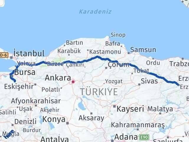 Erzincan Keles Bursa Arası Kaç Km - Yol Haritası